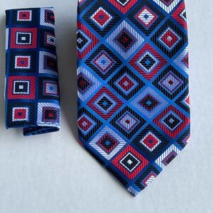 Elegant Blue and Red Silk Geometric Ties